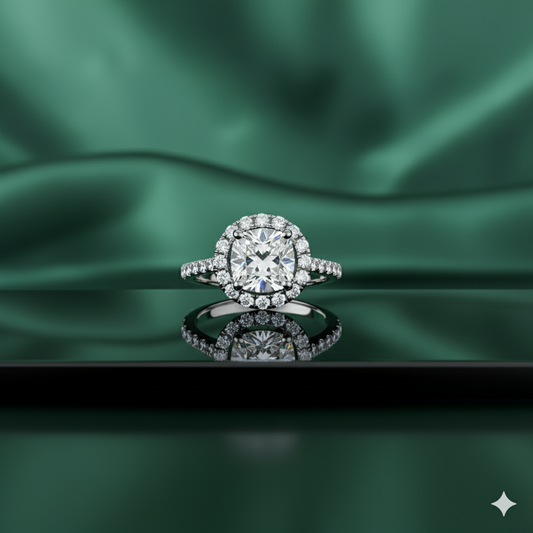 Radiant Cushion Halo Ring 18k